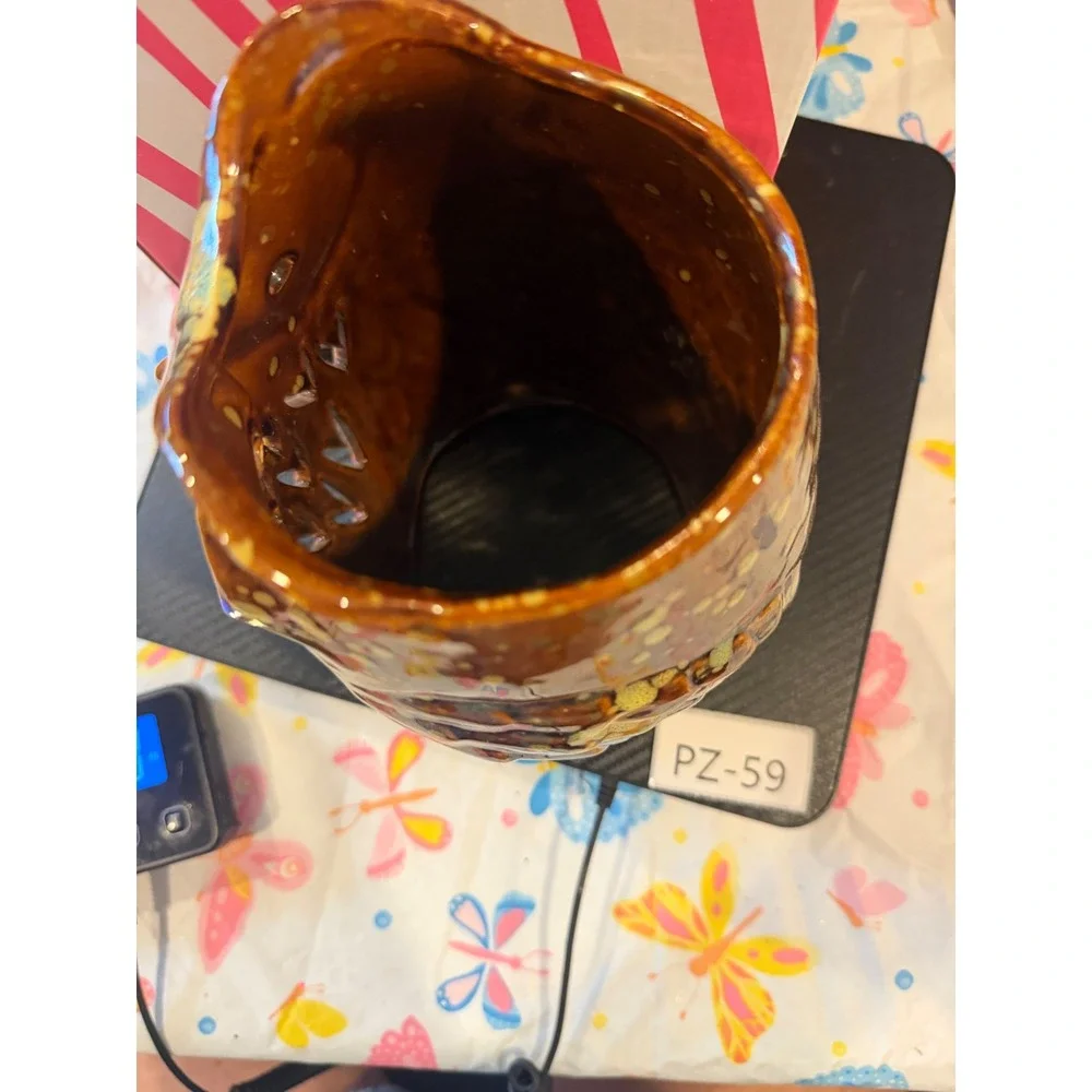 Pink Zebra Owl Simmering Shades Ceramic Drip Glaze Brown Amber Heart Cutouts